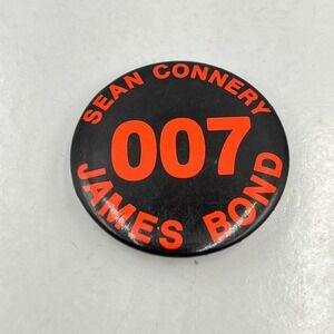 VTG Sean Connery 007 James Bond Pinback Button Orange Black Movie Memorabilia